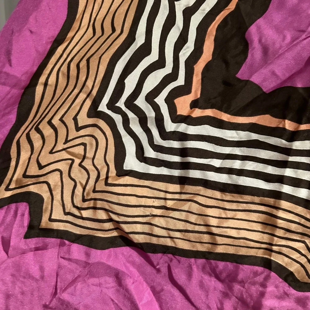 Vintage Bloch Freres Paris New York All Silk Scarf Geometric Print‎ Pink Tan